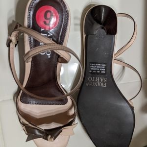 Franco Sarto Pink Salmon Bows sandals summer strap low kitten heels shoes sz. 6